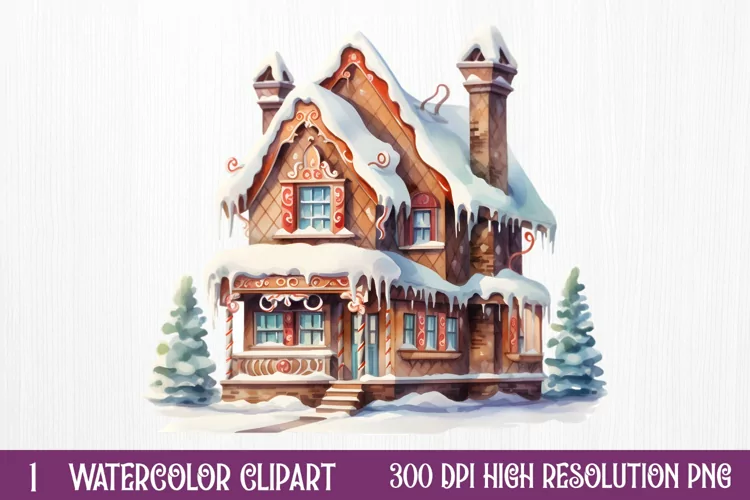 Watercolor Gingerbread House Clipart, watercolor Clipart