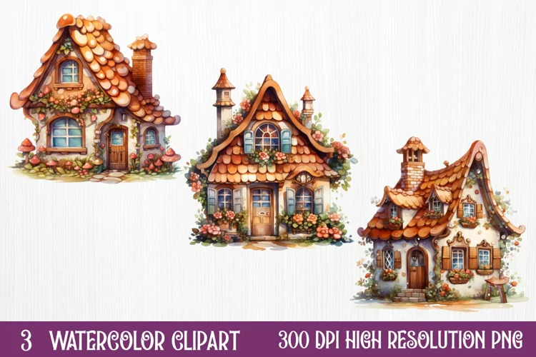 Watercolor Gingerbread House Clipart, watercolor Clipart