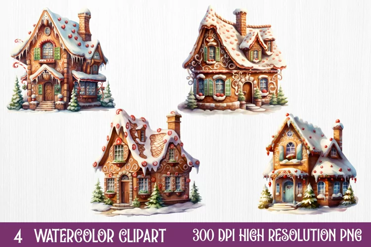 Watercolor Gingerbread House Clipart, watercolor Clipart