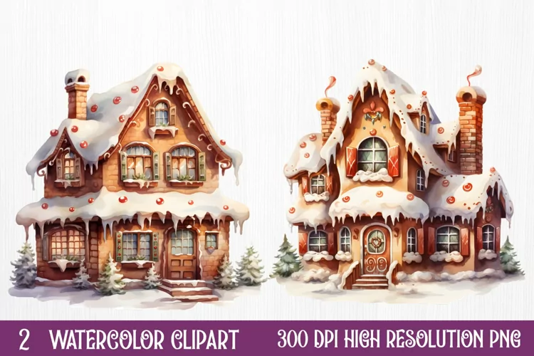 Watercolor Gingerbread House Clipart, watercolor Clipart