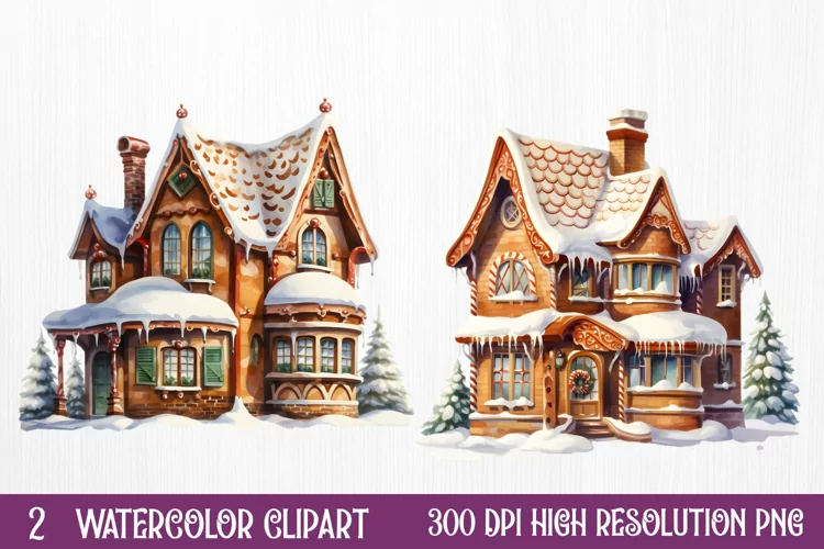 Watercolor Gingerbread House Clipart, watercolor Clipart