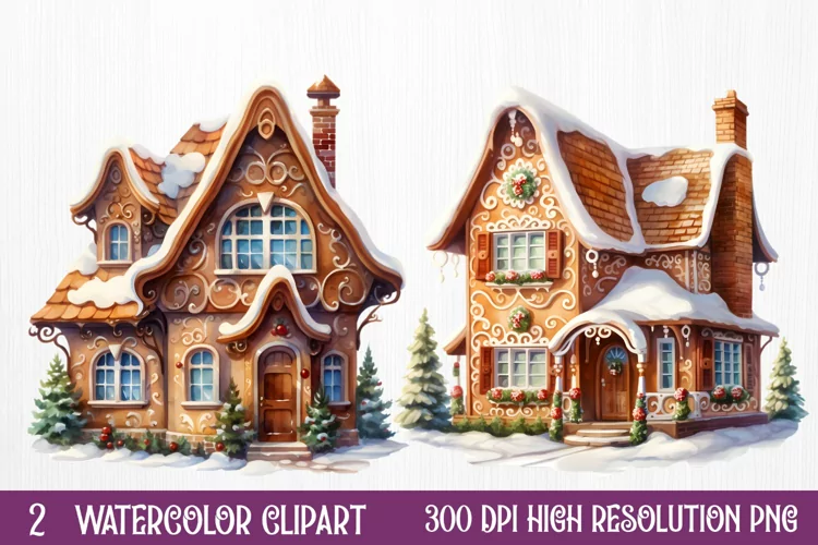 Watercolor Gingerbread House Clipart, watercolor Clipart