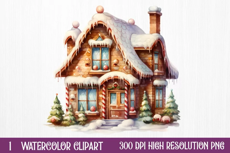 Watercolor Gingerbread House Clipart, watercolor Clipart