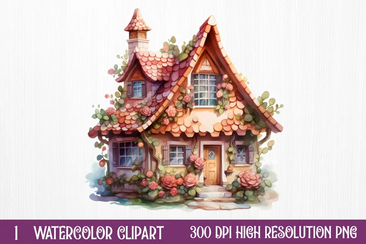 Watercolor Gingerbread House Clipart, watercolor Clipart