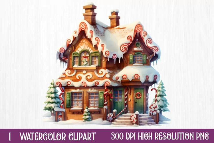 Watercolor Gingerbread House Clipart, watercolor Clipart