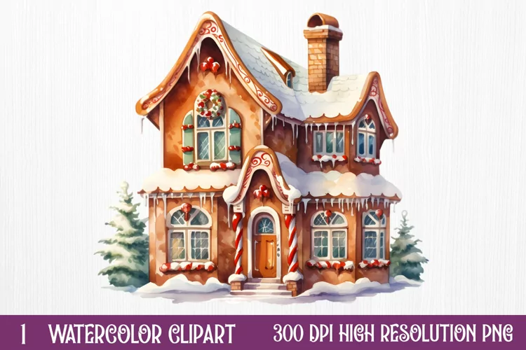 Watercolor Gingerbread House Clipart, watercolor Clipart