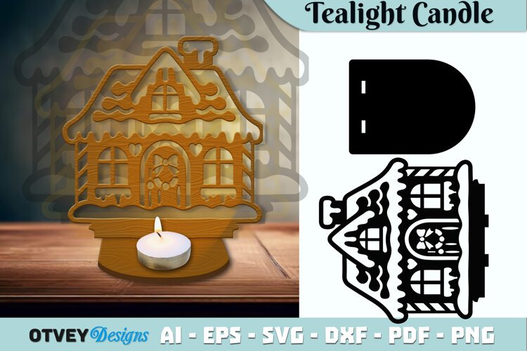 Gingerbread House Tealight Candle Holder Lasercut example image 1