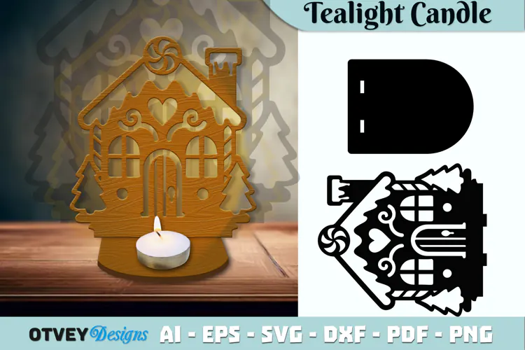Gingerbread House Tealight Candle Holder Lasercut
