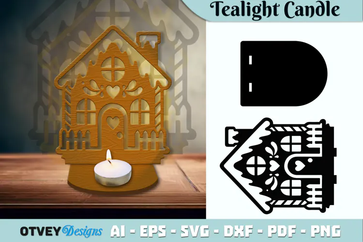 Gingerbread House Tealight Candle Holder Lasercut