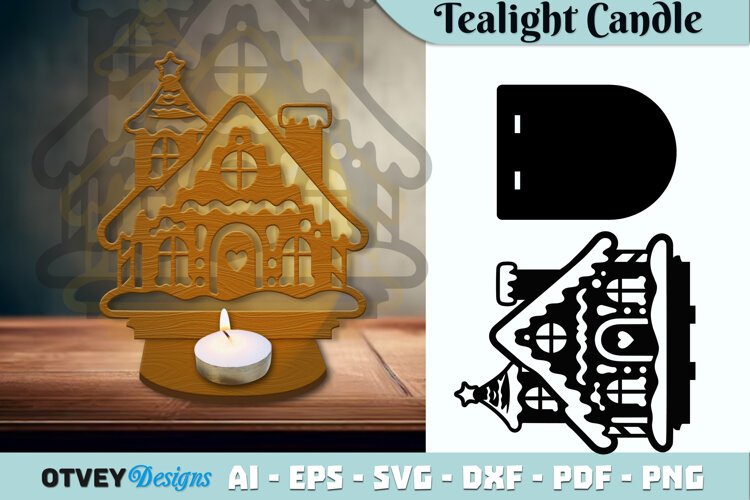 Gingerbread House Tealight Candle Holder Lasercut example image 1