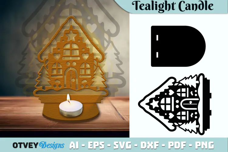 Gingerbread House Tealight Candle Holder Lasercut