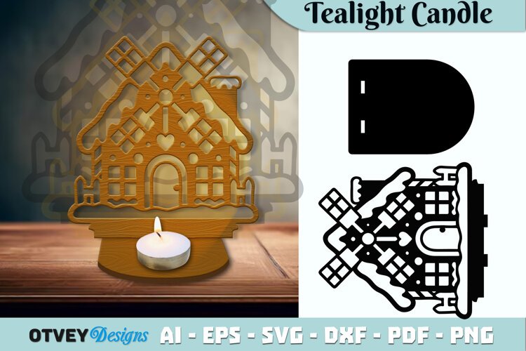 Gingerbread House Tealight Candle Holder Lasercut example image 1