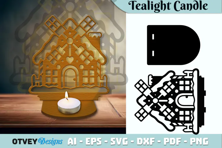 Gingerbread House Tealight Candle Holder Lasercut