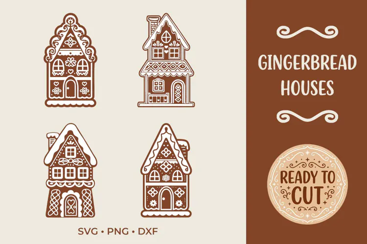 Gingerbread Houses SVG, Christmas Gingerbread House Cut File