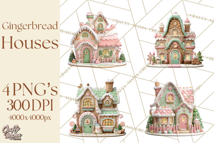 Gingerbread Houses Clipart PNG, Whimsical Holiday Candy