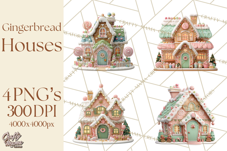 Gingerbread Houses Clipart PNG, Whimsical Holiday Candy