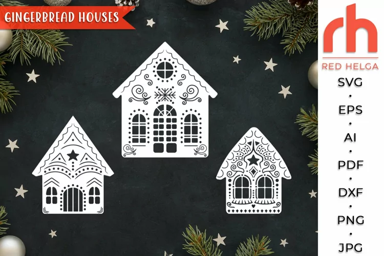 Gingerbread Houses SVG, Christmas Decor Cut File, Xmas DXF