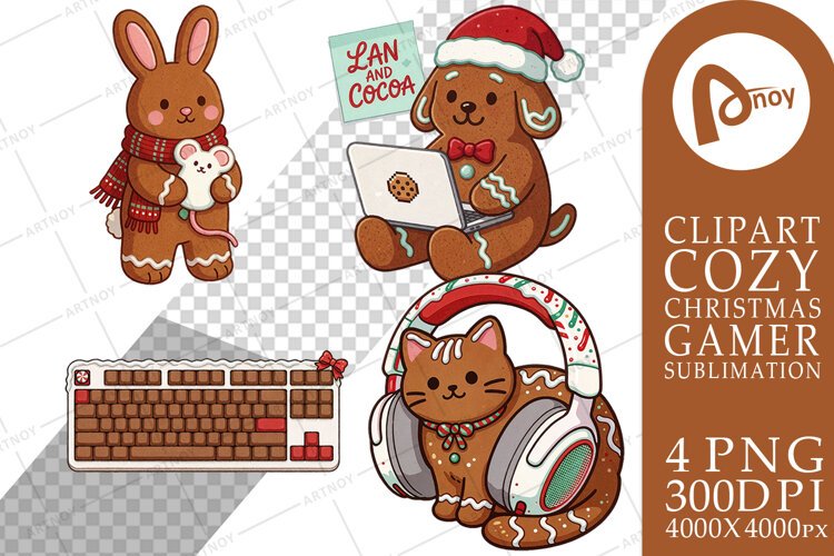 Gingerbread LAN Party Animal Pals Sublimation example image 1