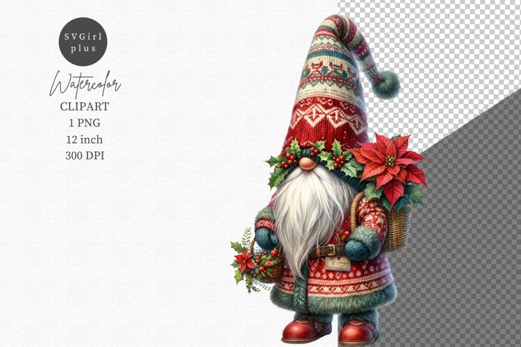 Gnome clipart, Christmas clipart, Poinsettia clipart