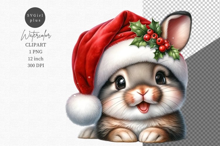 Bunny clipart, Christmas clipart, Watercolor clipart