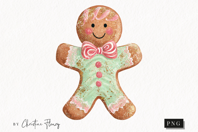 Brush Stroke Gingerbread Cookie Clipart | Preppy Christmas