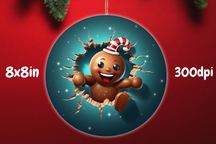 Break Through Gingerbread Christmas Ornament Sublimation Png