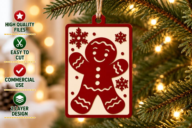 Gingerbread Man Christmas Ornament SVG example image 1