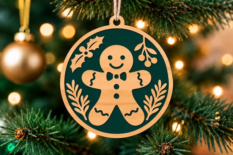 Gingerbread Man Christmas Ornament SVG example image 1