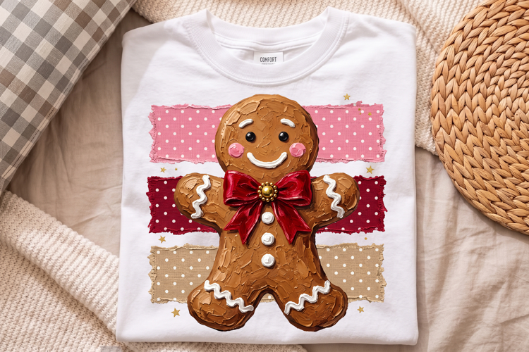 Gingerbread Man Png, Christmas Cookie with Burgundy Bow