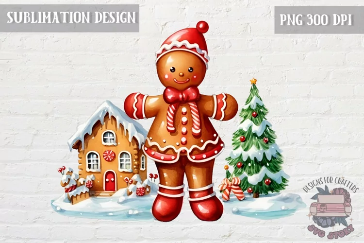 Gingerbread man cute Christmas Sublimation PNG Design Winter