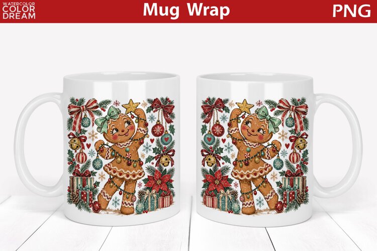 Gingerbread Mug Wrap | Christmas Mug Sublimation example image 1