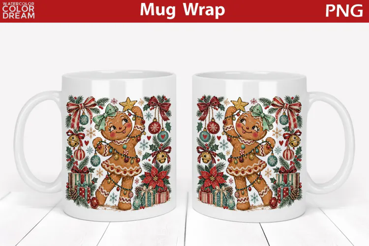 Gingerbread Mug Wrap | Christmas Mug Sublimation