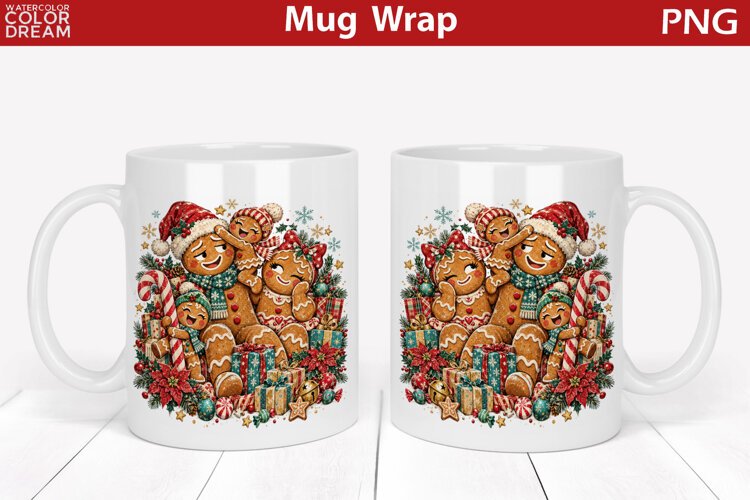 Christmas Gingerbread Family | Holiday Mug Wrap Sublimation example image 1
