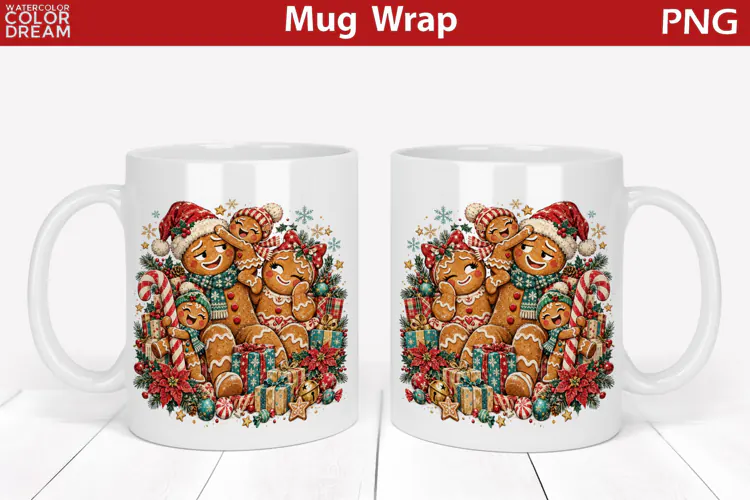 Christmas Gingerbread Family | Holiday Mug Wrap Sublimation