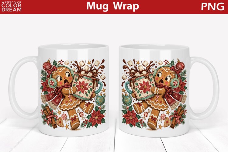 Christmas Gingerbread Girl | Holiday Mug Wrap Sublimation example image 1