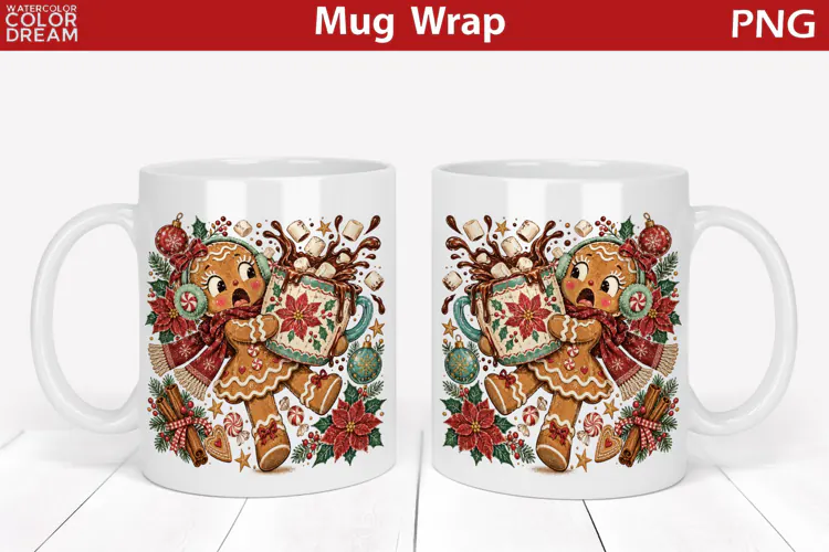 Christmas Gingerbread Girl | Holiday Mug Wrap Sublimation