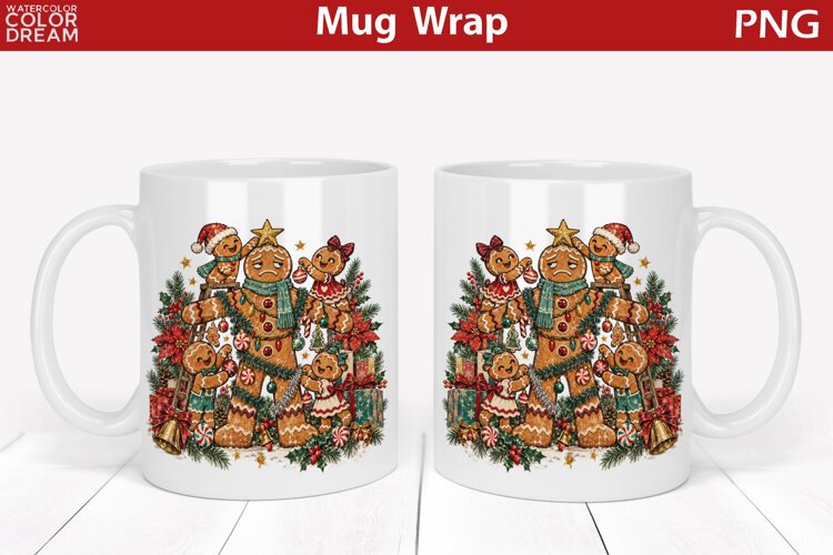 Christmas Gingerbread Family | Holiday Mug Wrap Sublimation example image 1
