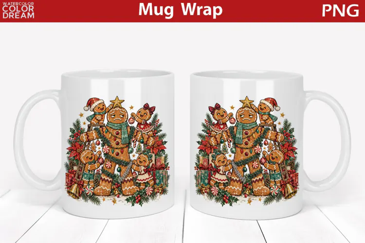 Christmas Gingerbread Family | Holiday Mug Wrap Sublimation