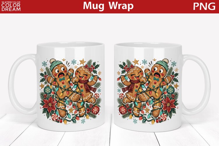 Christmas Gingerbread Couple | Holiday Mug Wrap Sublimation example image 1