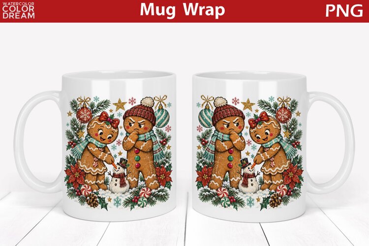 Funny Christmas Gingerbread Couple | Holiday Mug Wrap example image 1