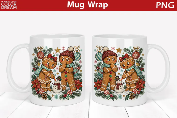 Funny Christmas Gingerbread Couple | Holiday Mug Wrap