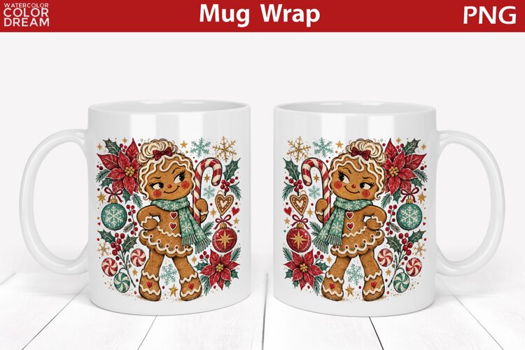 Cute Christmas Gingerbread Girl | Festive Mug Wrap example image 1