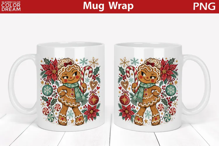 Cute Christmas Gingerbread Girl | Festive Mug Wrap