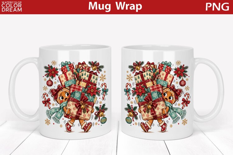 Gingerbread Girl Mug Wrap | Christmas Mug Sublimation example image 1