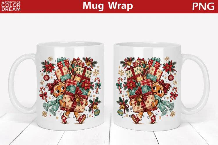 Gingerbread Girl Mug Wrap | Christmas Mug Sublimation
