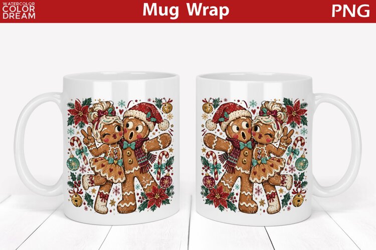 Christmas Gingerbread Couple | Festive Mug Wrap example image 1