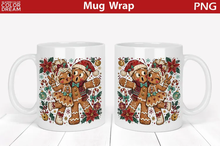 Christmas Gingerbread Couple | Festive Mug Wrap