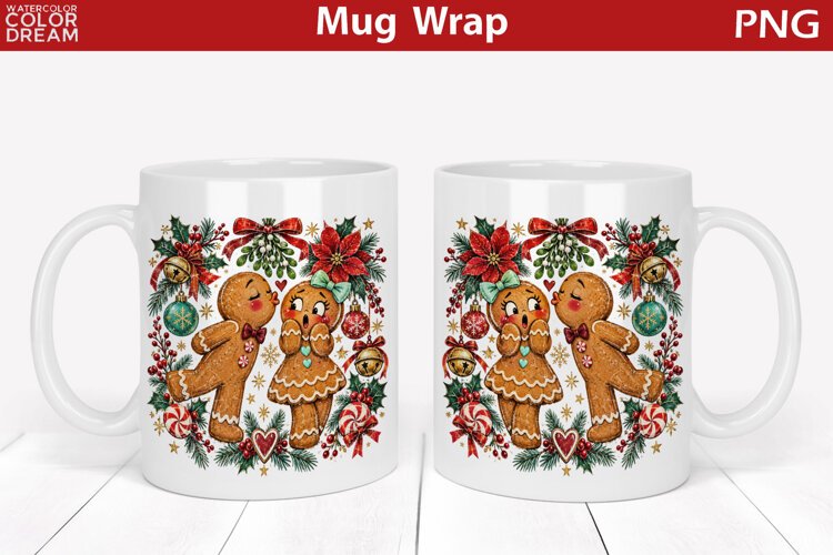 Gingerbread Couple Mug Wrap | Christmas Mug Sublimation example image 1