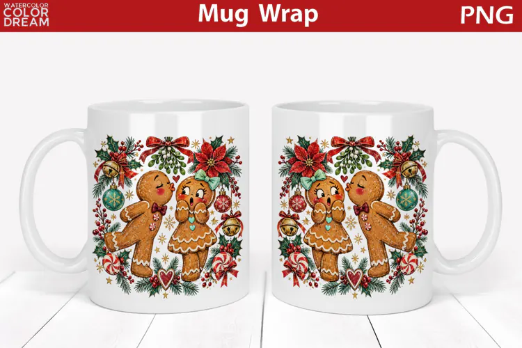 Gingerbread Couple Mug Wrap | Christmas Mug Sublimation