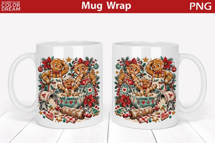 Gingerbread Family Mug Wrap | Christmas Mug Sublimation example image 1